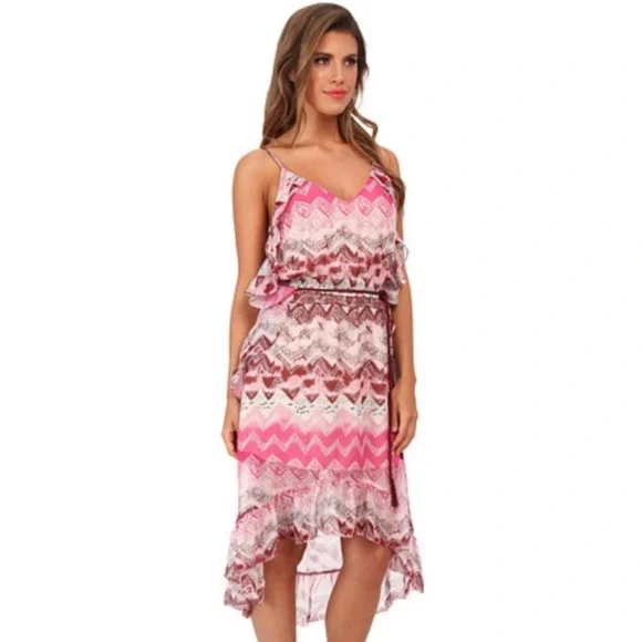 NEW LAmade Silk Hi Low Ruffle Dress Tribal Print XS - Picture 3 of 12